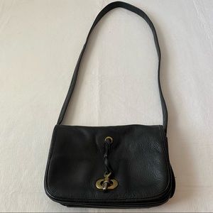 Vintage Field Manor black leather shoulder bag purse Adjustable Straps Toggle